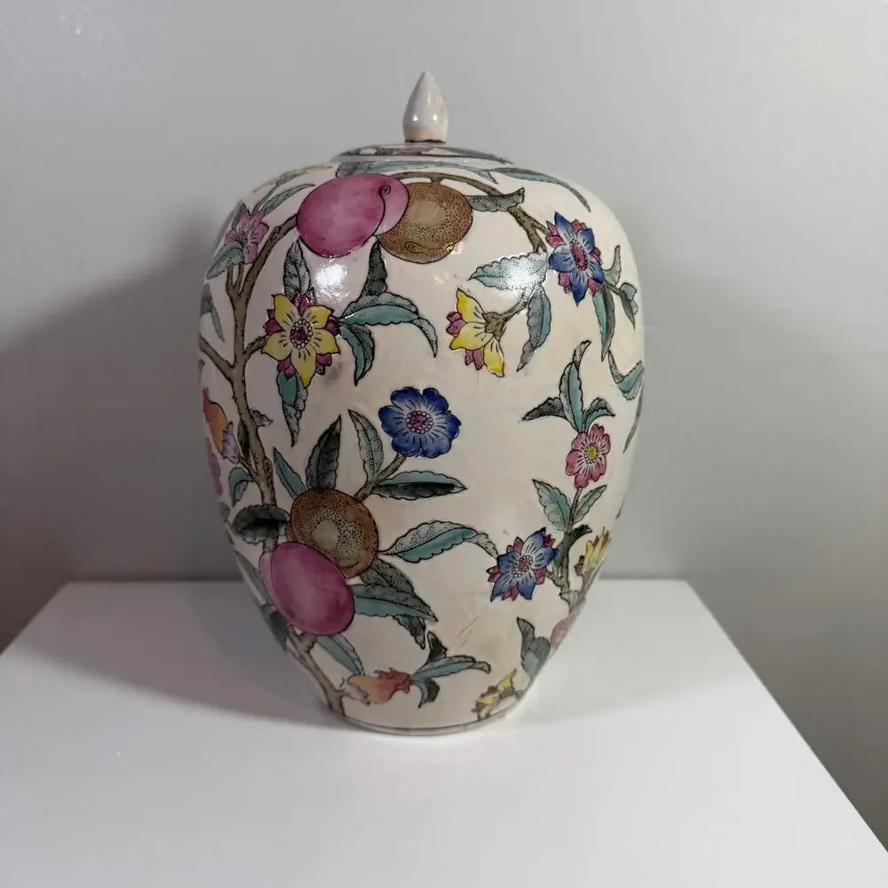 Vintage WBI Chinoiserie Handpainted Porcelain Plum Tree Floral Ginger Jar - Picture 3 of 6